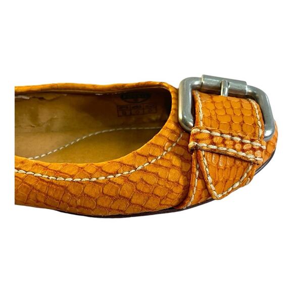 FOSSIL VINTAGE Reptile Embossed Rust Leather Flats silver-tone Buckle Top 6.5 - Picture 5 of 14
